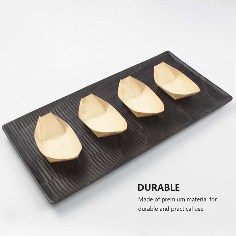 STOBOK Disposable Wood Boat Plates, 50pcs Sushi Dishes Serving Trays Take Out Trays for Restaurants Caterers Appetizer Party - Image 4