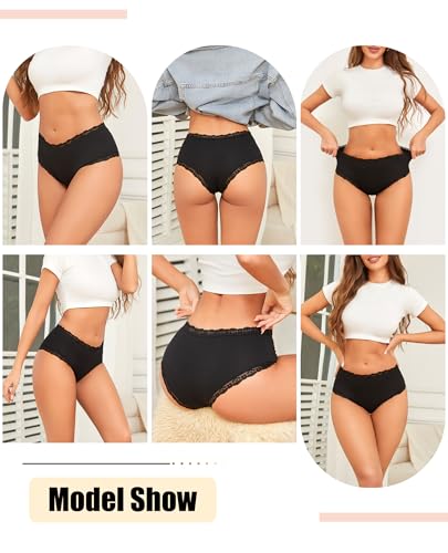 Image of Sth Big Cotton Underwear for Women High Waisted Womens Underwear Pack Sexy Lace Edge Bikini Cheeky Panties Girls Brief
