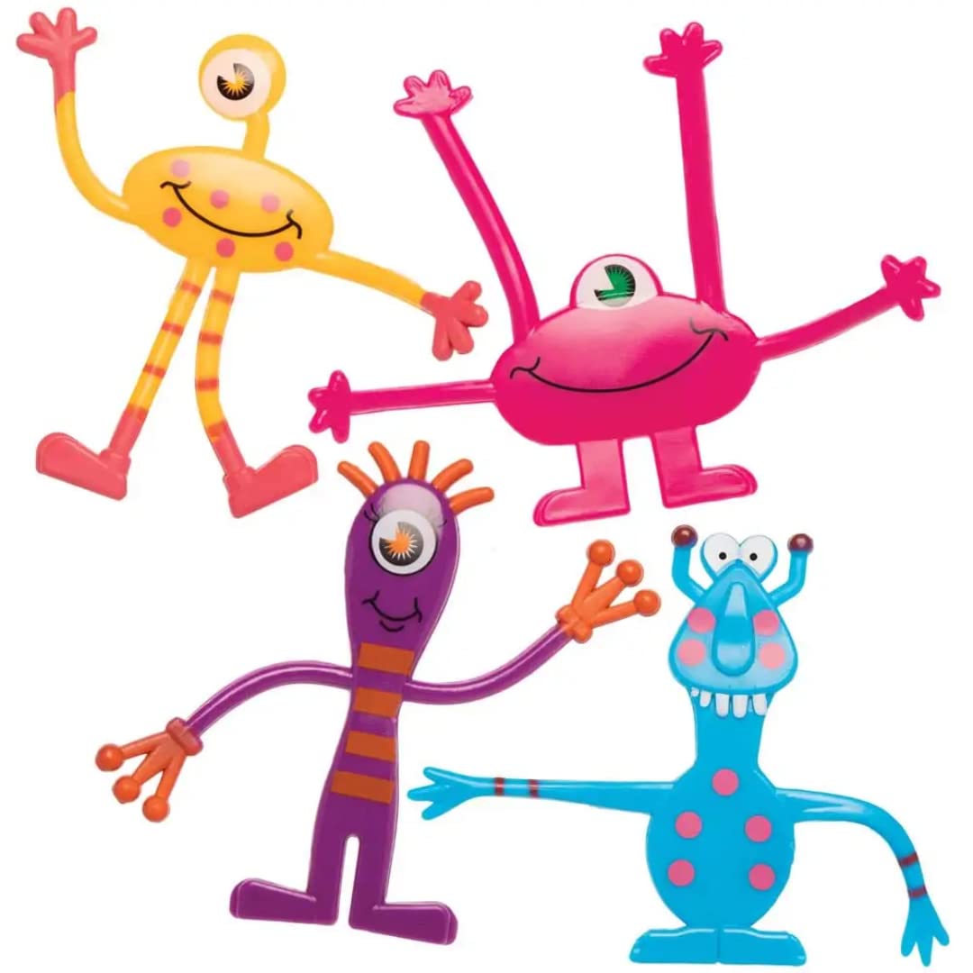 Baker Ross FC241 Bendy Monster Toys - Pack of 4, Halloween Novelty Toys, Ideal for Party Bag Fillers, Small Gifts and Prizes