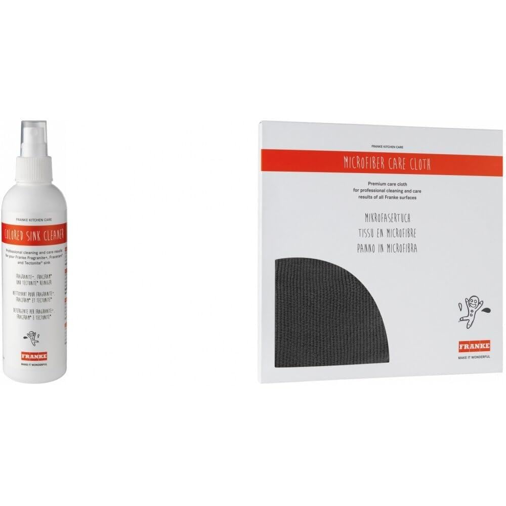 Franke - Produits d'entretien évier - Set d'entretien : nettoyant pour éviers et cuves Fragranit, Fraceram et Tectonite (flacon de 250 ml) + chiffon en microfibre -