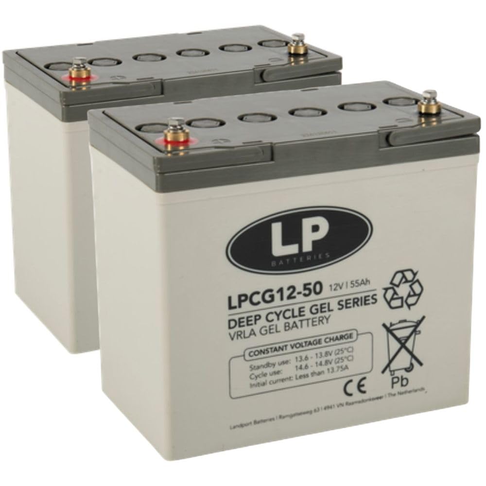 Lot de 2 batteries gel plomb 12 V 50 Ah compatibles avec fauteuil roulant, E-Mobil pour personnes âgées, etc. - 2 batteries au plomb 12 V 50 Ah - Compatible avec fauteuil roulant - Longue durée de vie