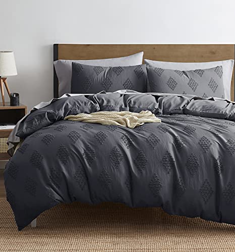 Image of Nestl Boho Bedding King Duvet Cover Set - Boho Duvet Cover King Size, 3 Piece Tufted Grey Duvet Cover King with Zipper Closure, 1 King Size Duvet Cover Set 104x90 Inches and 2 Pillow Shams