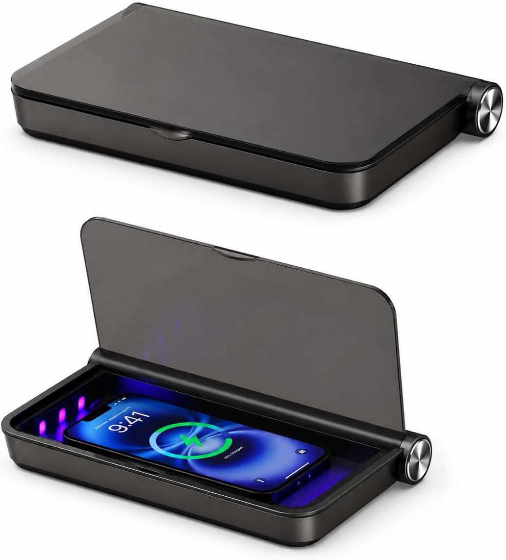 M3 UV Light Phone Cleaner with 15W Wireless Charging, UVC LED Cleaner Tray, Charge and Clean All in One, Phone Cleaning Tray for iPhone Samsung, Type-C Input