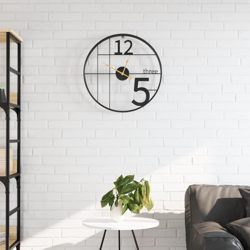 Horloge murale noire en fer de 50 cm avec mouvement quartz silencieux