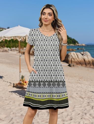 Image of Zeagoo Womens Summer A-Line Dress with Pockets Mini Short Sleeve Dresses Flowy Beach Swing Dress 2026 Vacation Travel