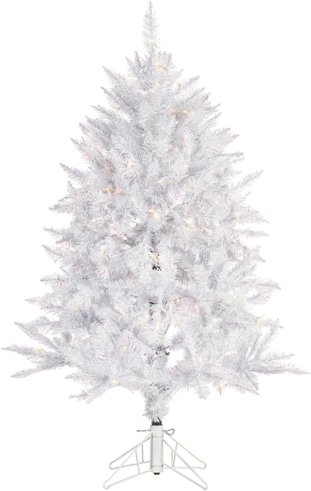 Vickerman 4.5' Sparkle White Spruce Artificial Christmas Tree, Pure White LED Lights - Faux Spruce Christmas Tree - Seasonal Indoor Home Decor - Reliable and Durable
