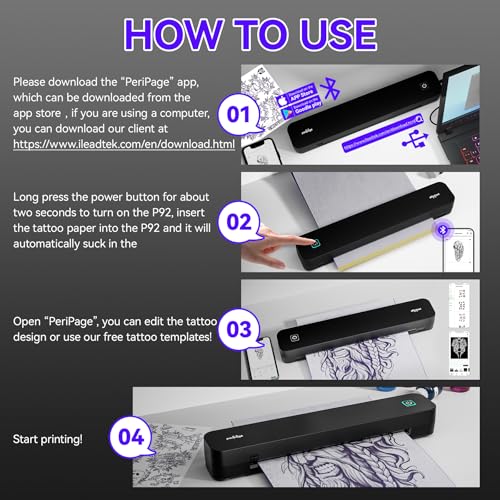 PeriPage P92 Tattoo Stencil Printer,Thermal Tattoo Printer with Tattoo Stencil Paper Compatible with Phone,Pad & PC - Thumbnail 6