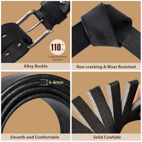 Image of Men's Leather Belt Full Grain Leather Belts for Men Handmade Real Solid Top-Grain Leather Heavy-Duty Work Belt Gifts