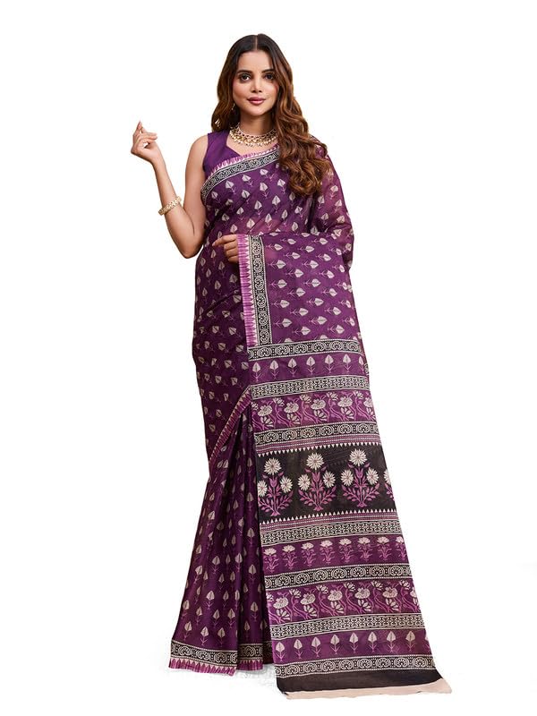 shanvika Women's Pure Cotton Saree-Floral Print Without Blouse Piece (Snv-Kashish-83)-picture-0