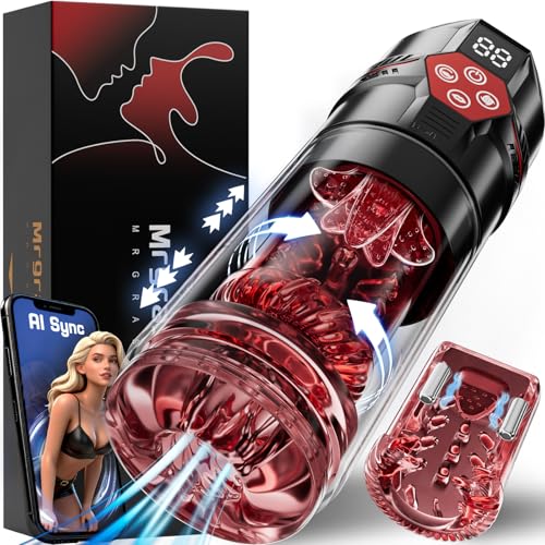 Mrgras Male Masturbator Penis Pump - AI Sync Male Sex Toys for Men with 12 S Vacuum Pump & 7 Thrusting Rotating Vibrating Sucking Licking Adult Toys Mens Sex Toys Pocket Pussy Pumps & Enlargers