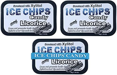 ICE CHIPS Xylitol Candy Tins (Licorice, 3 Pack) - Includes BAND as shown