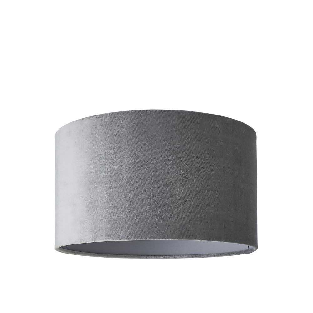 MiniSun | Medium Modern Grey Velvet Drum Light Shade | Lamp Shades, Home Décor & Improvement Essential | 350mm Shade Width