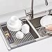 5 Pièces - Égouttoir Pliable Vaisselle INOX, Telescopique Rouleau Grille Evier Egouttoir Uisineavec 2 Boîte De Rangement,2 Eponge