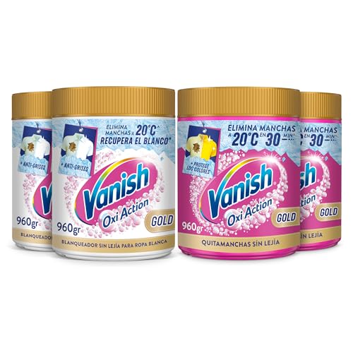 Vanish Oxi Action Multipoder - Quitamanchas multibeneficio para la ropa, elimina olores y potenciador del lavado, En Polvo, Sin Lejía, Pack Mixto 4 x 960gr (3,84kg)