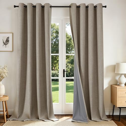 Image of Joydeco 100% Blackout Linen Curtains 96 Inches Long 2 Panels, Thermal Insulated Burlap Curtain & Drapes, Grommet Room Darkening Textured Curtains for Bedroom Living Room (52x96 inch,Linen)
