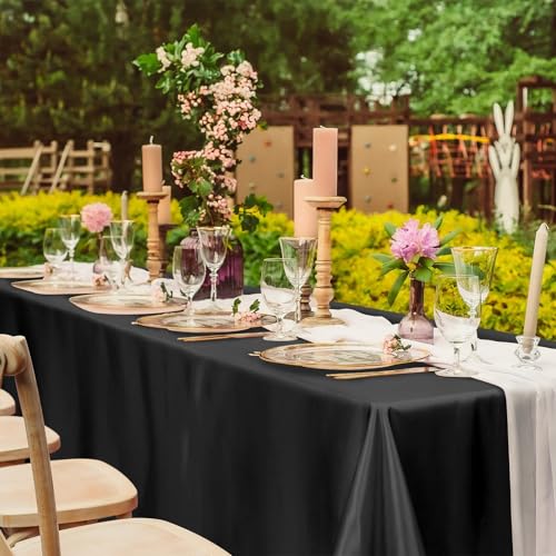 Image of TURSTIN 4 Packs Black Satin Tablecloth 102 x 58 Inch Overlay Satin Table Cover Rectangle Bright Silk Tablecloth Smooth Fabric Table Decoration for Wedding Banquet Party Events