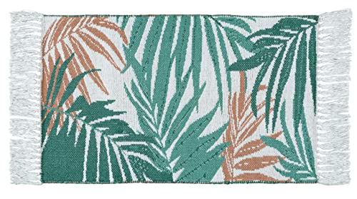 WENKO Badematte SUVA, Badematte aus recycelter Baumwolle mit trendigem Palmblätter-Motiv in...