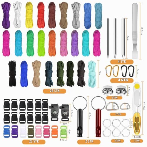 Paracord 4mm Seil Paracord 550, 26 Stück Nylonschnur für DIY Armband Lanyard Schlüsselbund Hundehalsband Hundeleine