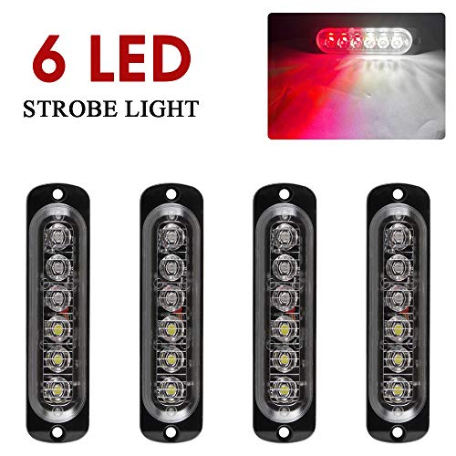 LED Strobe Lights for Truck 12-24V Red&White Ultra Thin Super Bright, Automotive Emergency Strobe Lights for Vehicles by Yifengshun, Construction Lights for Trucks, Truck Strobe Lights (4Pcs)
