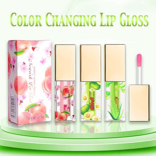 Evpct 3Pcs Peach Avocado Aloe Vera Mini Clear Color Change Changing Ph Tinted Lip Gloss Set For Women Girls Lip Oil Gloss Balm Tint Stain Glaze Pack Lipstick Magic Labiales Magicos,0.088Fl.oz *3 #TOP6