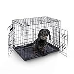 FurDreams 24" Folding Dog Crate for Small Dogs - Heavy-Duty Black Metal Cage with Front & Side Doors, Chew-Resistant Plastic Tray & Carry Handle, Quick Setup (60 × 45 × 50 cm)
