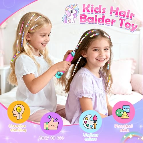 Geschenk Mädchen 5 6 7 8 9 10 Jahre, Haarschmuck Mädchen DIY Haarperlen Set mit Haarflechtmaschine Farbverlauf Einhorn Perücke Haarnadel Haarreifen, Spielzeug Kreatives Geschenk für Kinder 5-12 Jahren