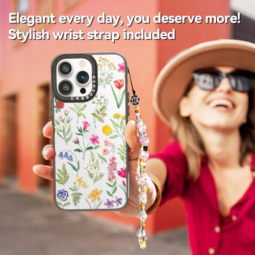 Coque iPhone 15 Pro Max noire avec dragonne robuste et motif nature
