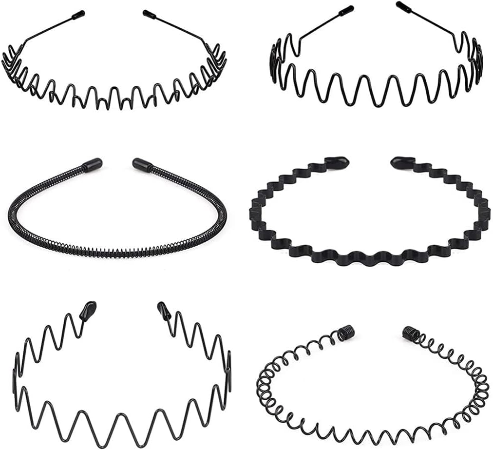 6 Pcs Combo Hair Band for Men Boys Women Girls Kids Black Metal Hairband Headbands Sports Yoga Face Wash Facial Hair Accessories (15905HB)