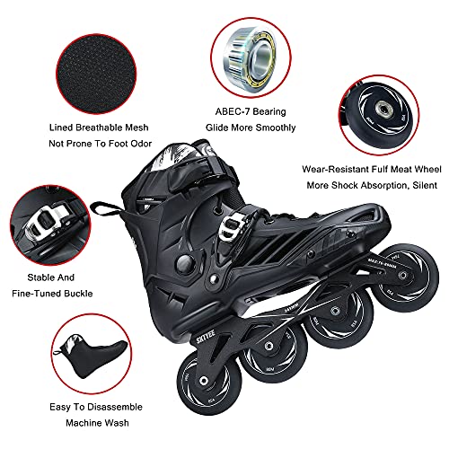 Sktyee Professional Inline Skates For Women And Men, High Performance Roller Skates Adult, Comfortable Breathabl Speed Racing Skates With Washable Lining, Beginner, Black, 40 / Men7/Women8 #TOP1
