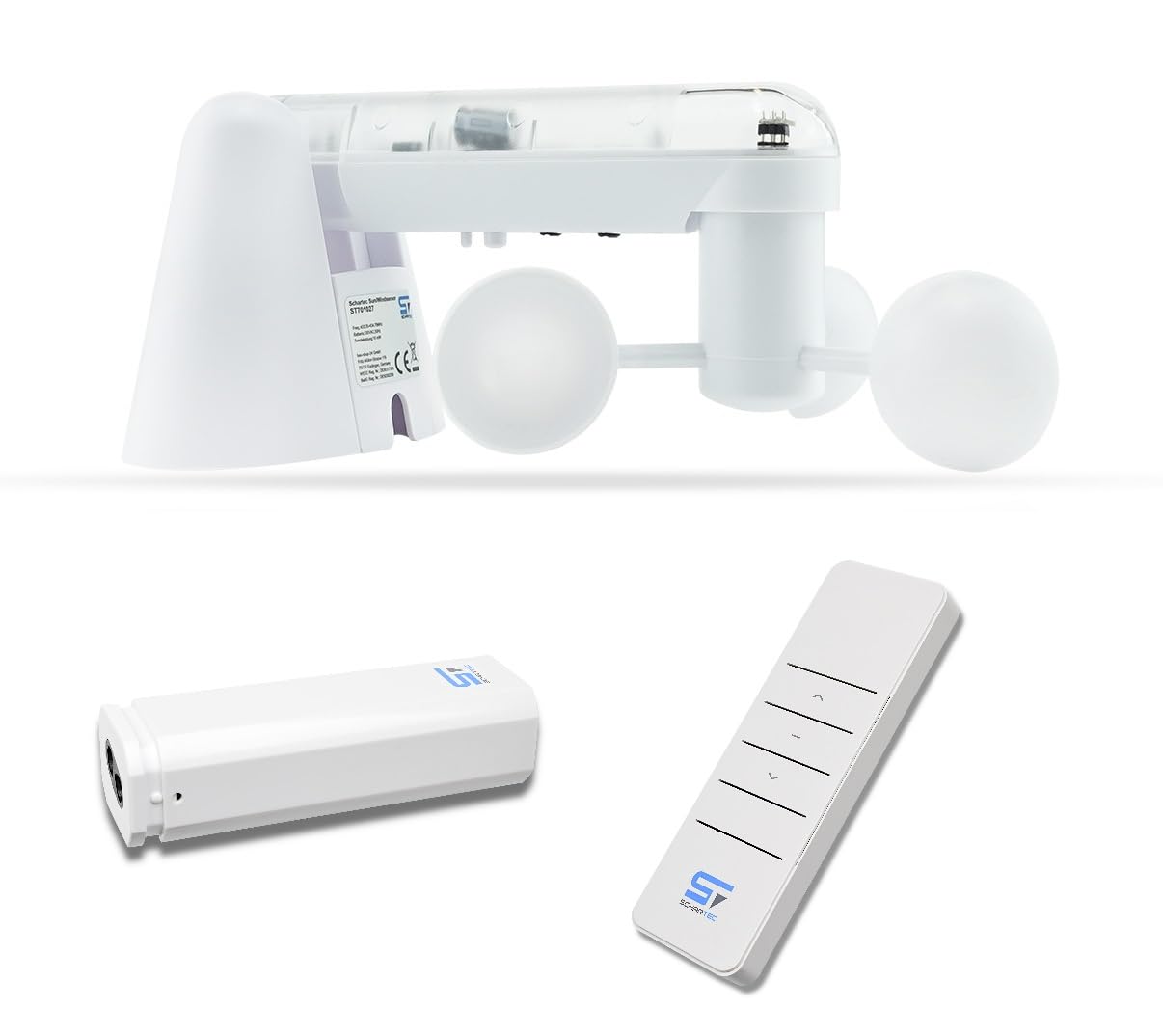SCHARTEC Détecteur de vent pour store sans fil avec détecteur de soleil, utilisation universelle pour stores, stores et volets roulants, capteur de vent, ST701027