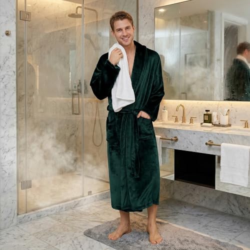 Image of U2SKIIN Mens Fleece Robe Plush Collar Shawl Bathrobe