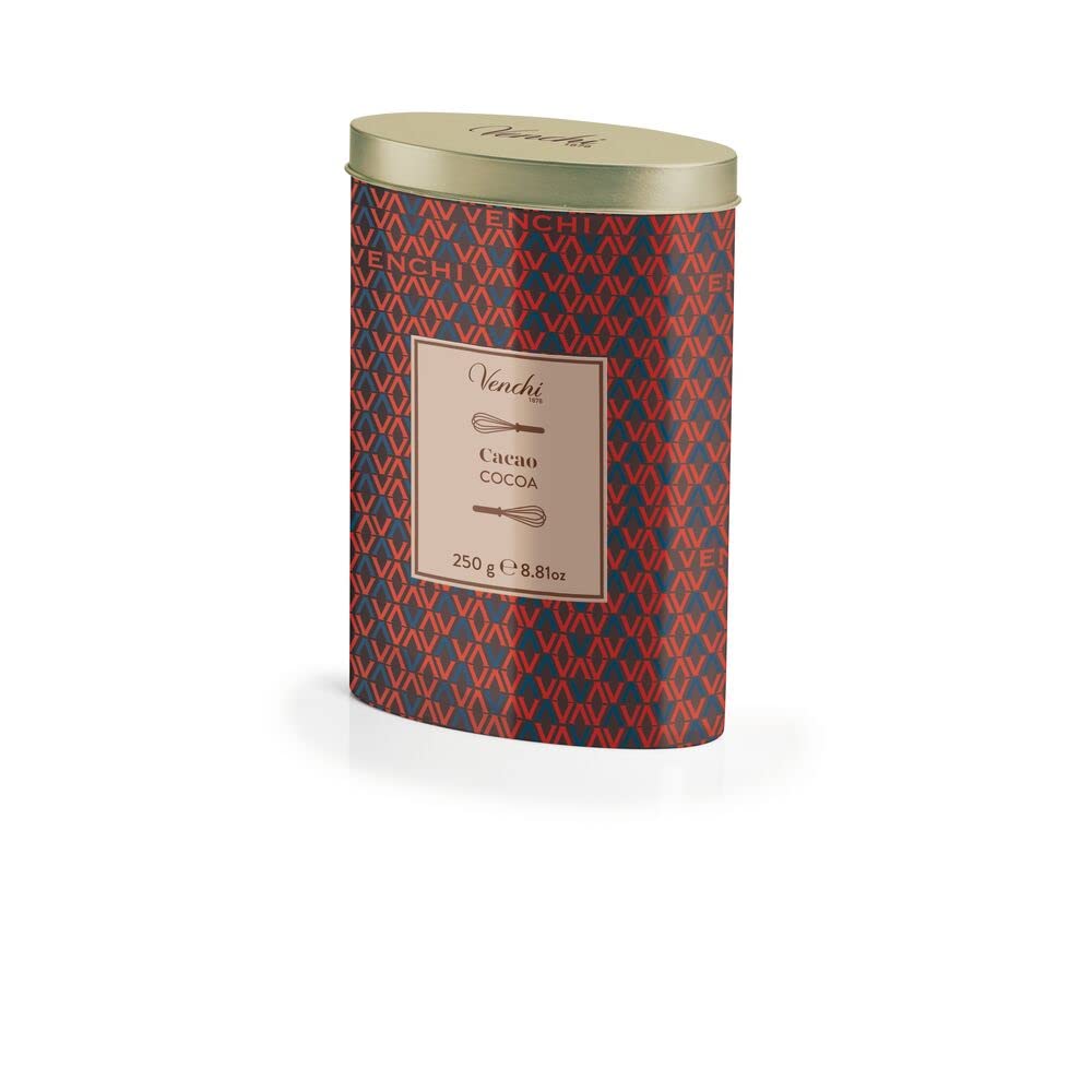 Venchi - Cacao en Polvo en Caja de Metal- para Chocolate Caliente y Dulces de Chocolate, 250 g - Sin Gluten