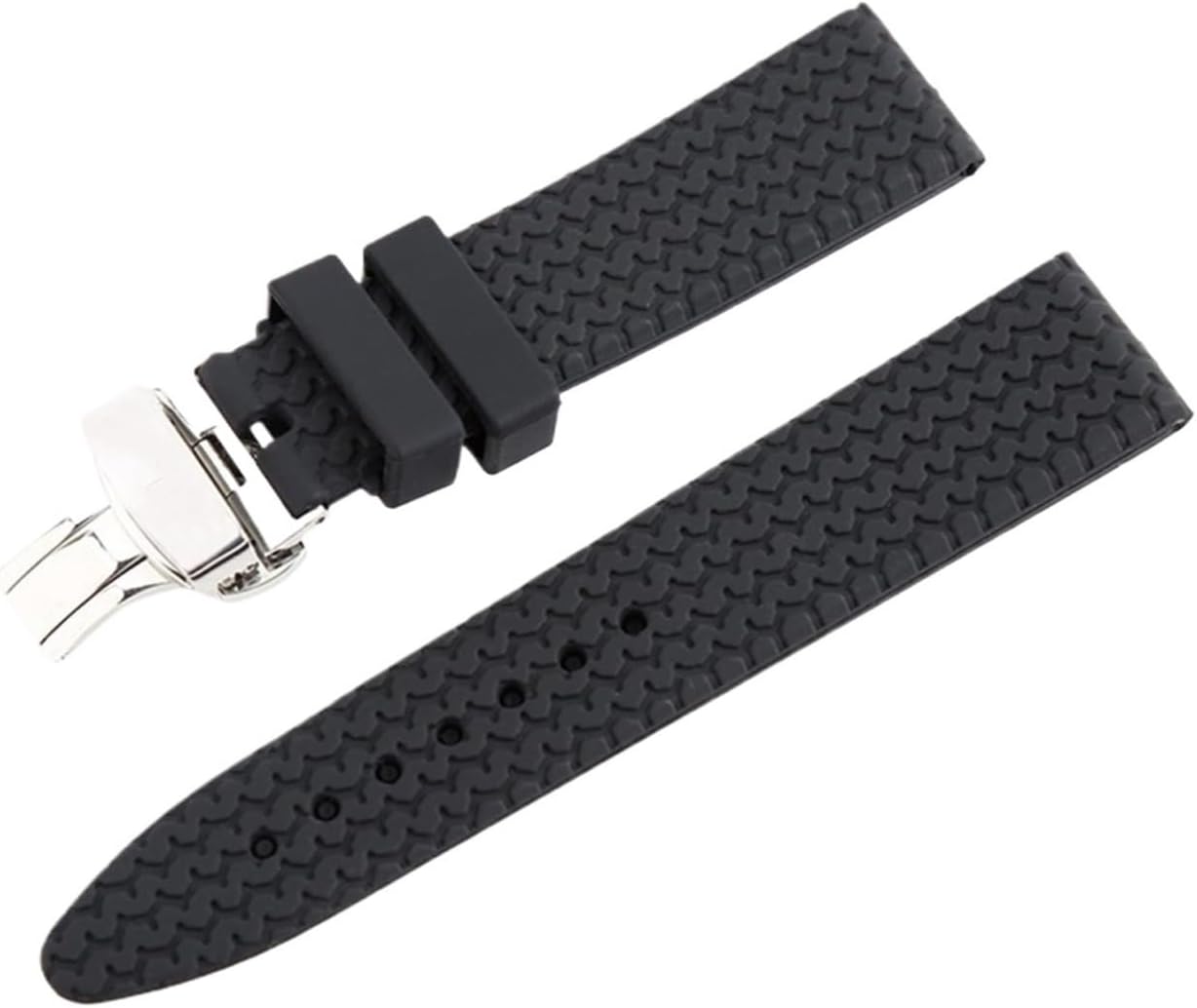 HFERHT Rubber Strap 21mm 23mm Black Diving Silicone