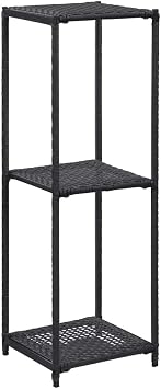 3 Tier Storage Shelf, Freestanding Shelving Unit, Poly Rattan Bookcase, Bookshelf, Plant Flower Stand, Storage Rack, for Home Office Restaurants, Black 11.8"x11.8"x35.4"