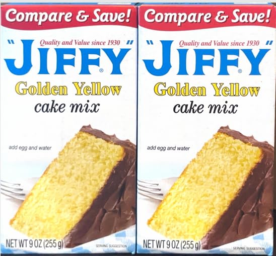 JIFFY Golden Yellow Cake Mix, Easy to Prepare Baking Mix, Just Add Egg and Water, 9 Ounce Box, 2 Count