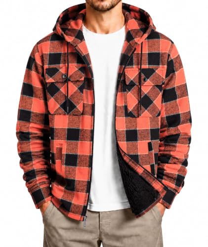 SCODI Mens Flannel Hooded Jacket Fleece Sherpa Lined Zip Up Plaid Hoodies - image 1