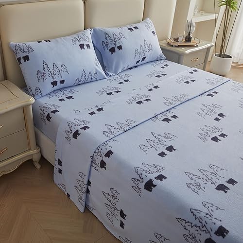 Image of Viviland Plush Microfleece Full Bed Sheet Set, Bear