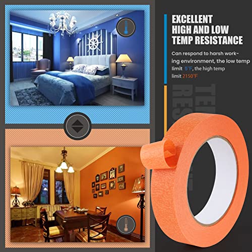 Lichamp 2 Pack Orange Painters Tape 1 Inch, Orange Masking Tape 1 Inch X 55 Yards X 2 Rolls (110 Total Yards) #TOP3