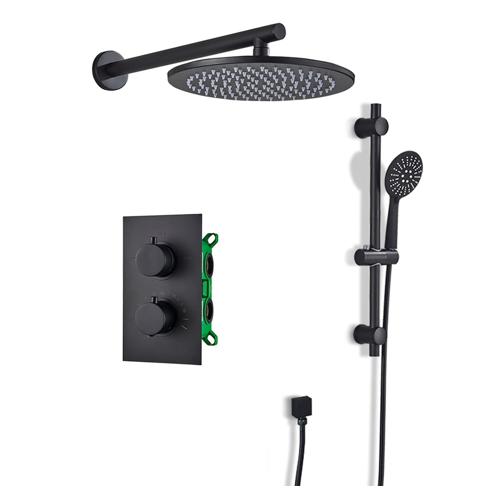 QUSYZD Thermostatic Shower Faucet Set, Brass Round Rainfall Shower Head with Adjustable Height Handheld Shower, Wall Mounted Shower System, Rain Mixer Shower Set,10Inch,8in,8inch