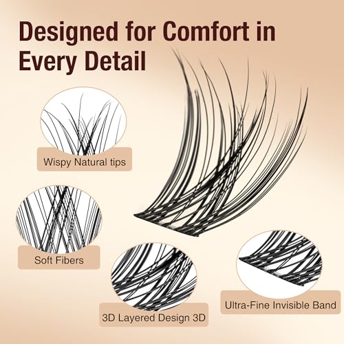 Image of Cluster Lashes Kit, Wispy Natural D Curl Lashes, 10-16mm | Includes Bond and Seal, Includes Tweezers, 140pcs, Lash Clusters Kit