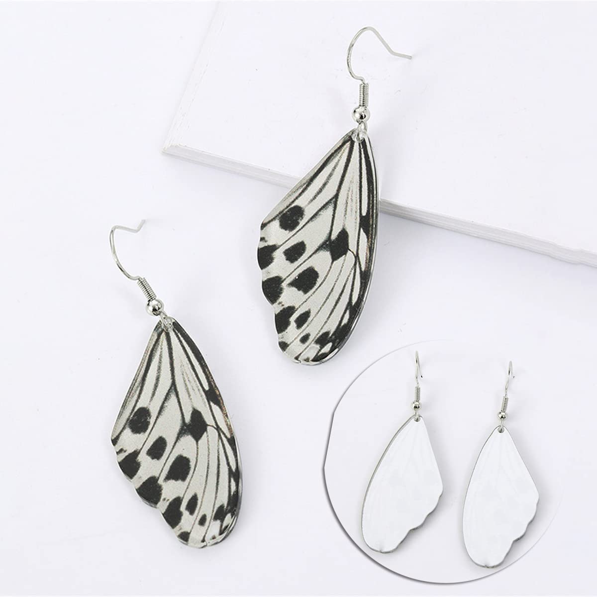 Moth Butterfly Earrings.Punk Insect Drop Earrings Color Acrylic Moth Wing Earrings Statement Black Earrings Party Jewelry for Women: Green &amp; White