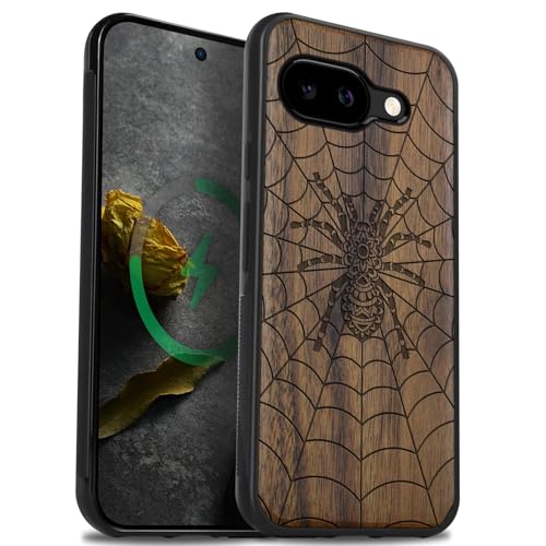 Étui magnétique Pixel 9a antichoc avec dos en bois véritable compatible chargeur sans fil MagSafe