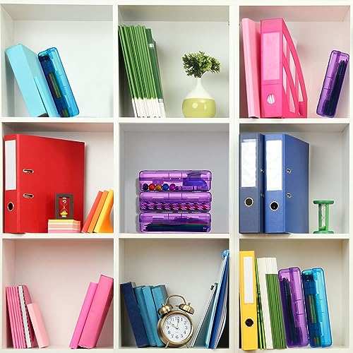 Image of Fainne 24 Pack Clear Plastic Pencil Box,Blue, Purple