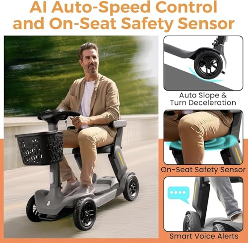 Image of Paiseec S3 Mobility Scooters for Seniors, 40 Miles Long Lasting Mobility Scooter Foldable, Lightweight Travel Scooter for Seniors, 300 lbs Capacity, AI Speed Control, 250W Motor (White-25miles)