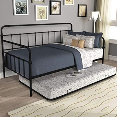 Lifeand Twin Size Metal Frame Daybed with Trundle,Heavy Duty Steel Slat Support Saving Space Bed Sofa,Bedroom Living… 51rbdfi80iL. SS400