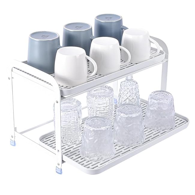 Coffee Mug Holder,Multi-Tier Glass Cup Organizer,Fruit Drainer,Dish Drain Tray with Drainboard,Kitchen Spice Organizer,Individual Use of Trays,Holds Snacks, Drinks, Cups, Fruit