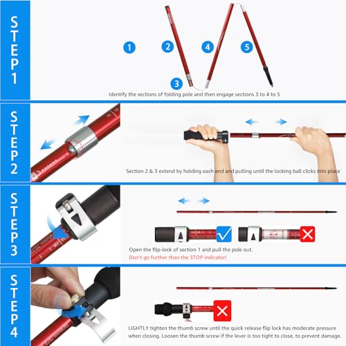 Overmont Wanderstöcke Faltbar Aluminium Ultraleicht - Verstellbar 105-125 cm Trekkingstöcke - Nordic Walking Stöcke 1 Paar mit All-Terrain… – Ansicht 7