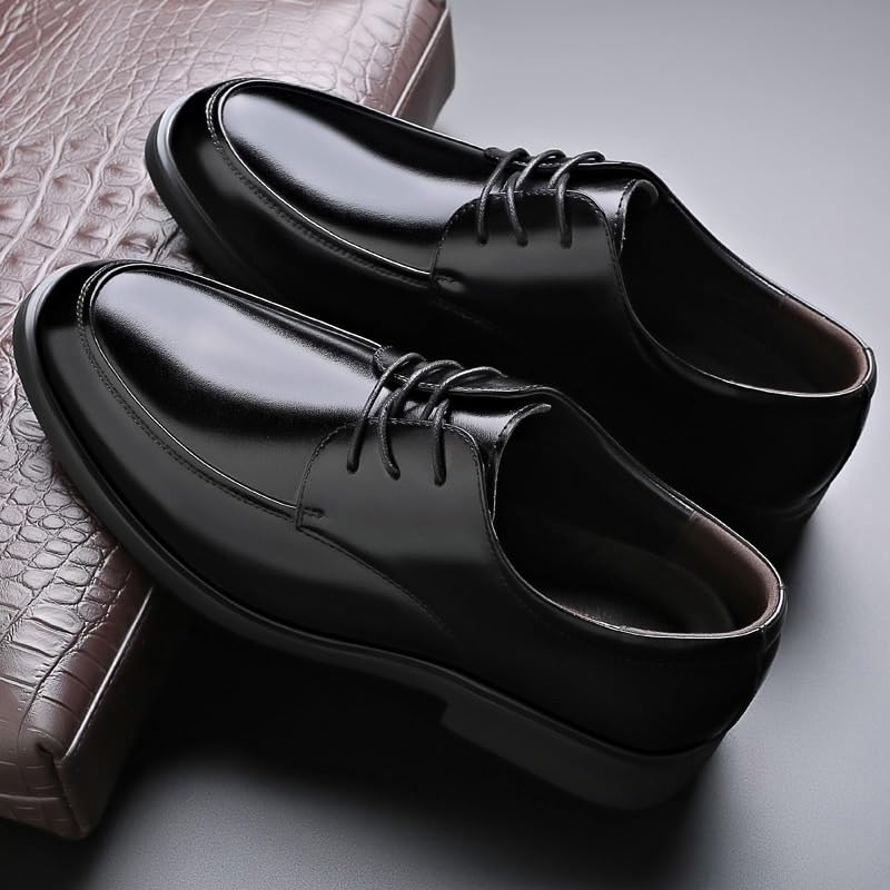 Comfortable Dress Shoes for Mens Dress Oxford Shoes for Men Lace Up Round Toe Formal Shoes Leather Apron Toe Shoes Block Heel Anti-Slip Low Top Slip Resistant Rubber Sole Party2