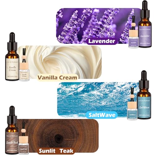 Image of Car Air Freshener & Refill Set, 4-Scent Hanging Air Freshener Diffuser | Each(8ml +20ml Refills), Natural Essential Oil Diffuser With Refill Bottles, Reusable Car Fragrance Decor Accessories(8 Pack)