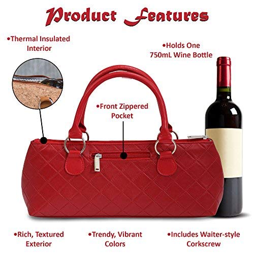 Image of Primeware Wine Clutch Bag (Thermal Insulated) Trendy Women's Carry Tote | Holds Red & White 750mL Bottles | Trendy Fashion | Incl. Portable Waiter-Style Corkscrew